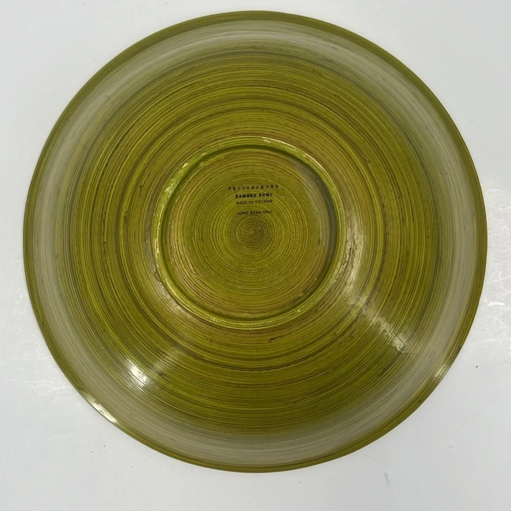Pottery Barn Bowl Green Bamboo Serving Kitchen Dining Salad Fruit 12 inch